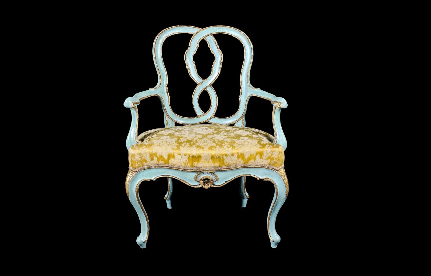 COPPIA DI POLTRONE LACCATE A FONDO AZZURRO 